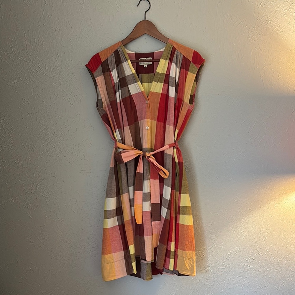 People Tree Organic Cotton, Colorful Plaid Button-Down Dress